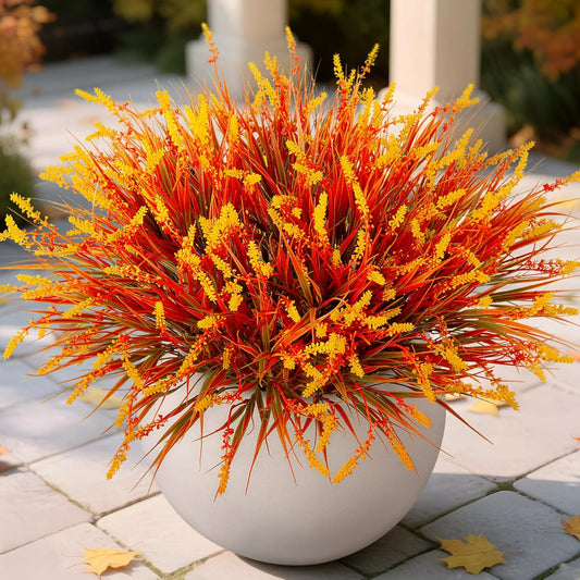 Ammyoo Artificial Faux Plants Flowers for Outdoor Decorations, Fake Monkey Grass for Outside Porch Patio, No Fade Realistic Greenery Plant, UV Resistant Artificial Shrubs for Courtyard Window Garden