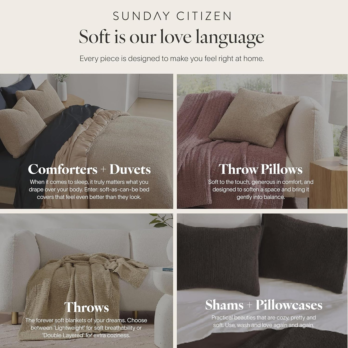 Sunday Citizen Snug Throw Pillow – Soft Memory Foam Decorative Pillow, Plush Snug Fabric Cover, Cozy Sofa & Bed Pillow, Washable Cover, Luxury Throw Pillow (Biscotti)