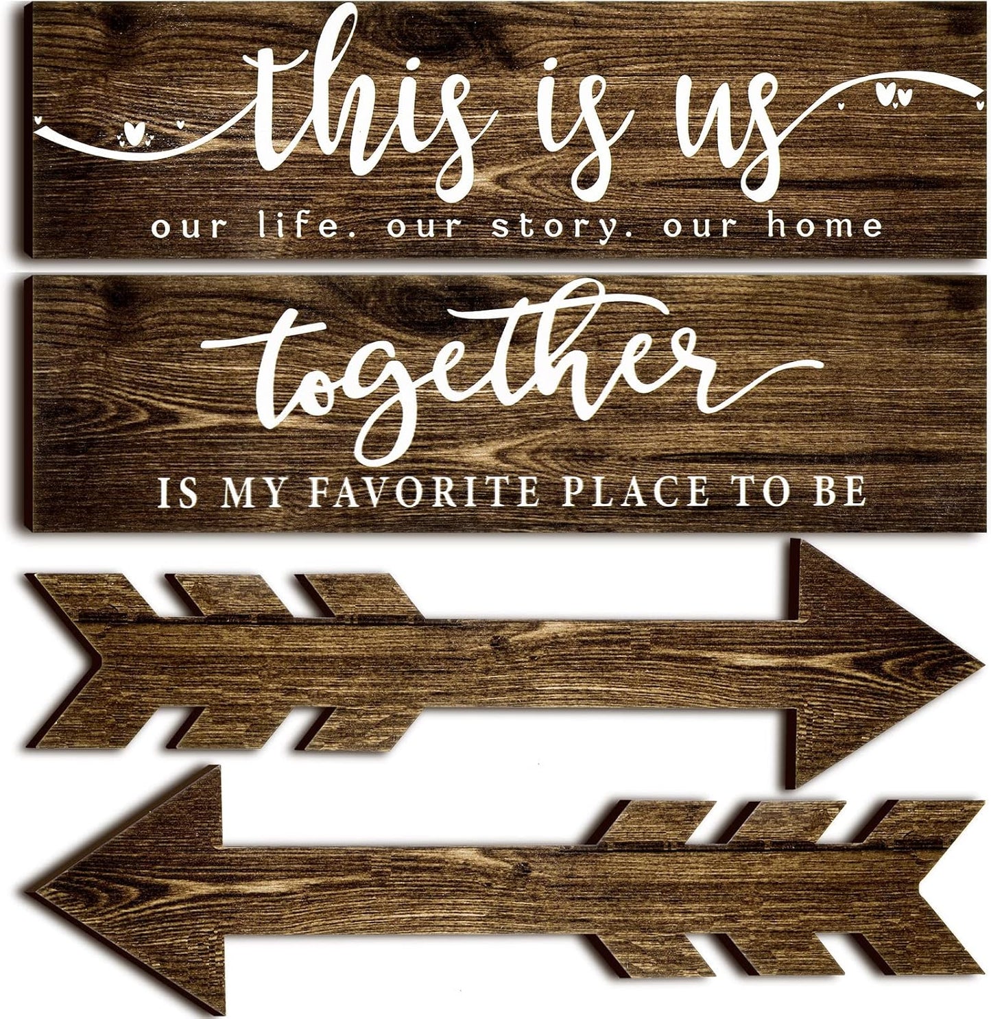 Jetec 4 Pcs Wooden Arrow Wall Decor This Is Us Our Life Rustic Family Signs for Home Wall Decor Home Wooden Hanging Sign for Farmhouse Living Room, 15 x 4 x 0.2 Inch(Brown)