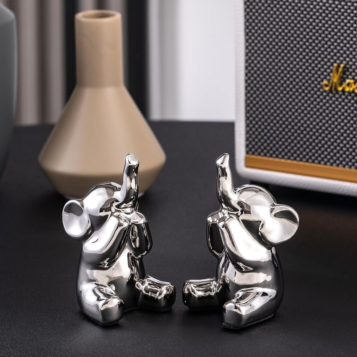 SURE YUESI for Mom from Daughter or Son, Pair of Small Gold Elephant Figurines, Modern Boho Decorative Statues, Lucky Elephant Home Decor for Living Room, Bedroom, Office Desk & Shelf