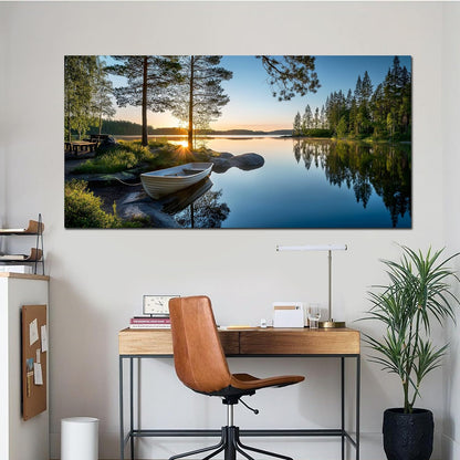 SSNEEKNDG Large Green Landscape Canvas Wall Art for Living Room Forest Lake Sunset Canvas Prints Nature Scenery Artwork for Bedroom Office Home Decor Ready to Hang 20x40 Inch