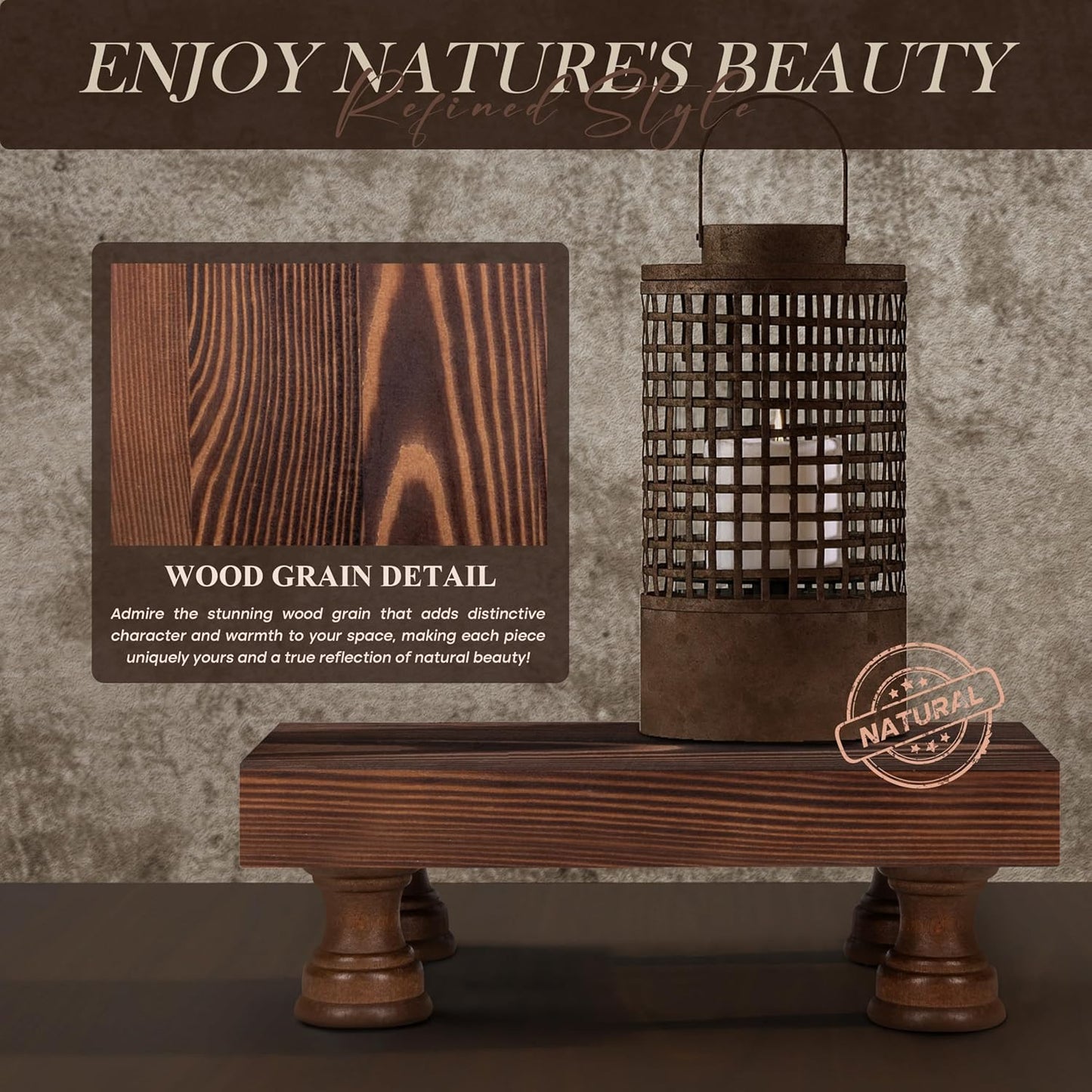 EOSAHR Farmhouse Riser for Room Decor : Decorative Pedestal Stand For Display Your Home Decorations and Uniquely Soap Stand - Rustic Bathroom Counter Tray and Kitchen Decor (Natural Wood)