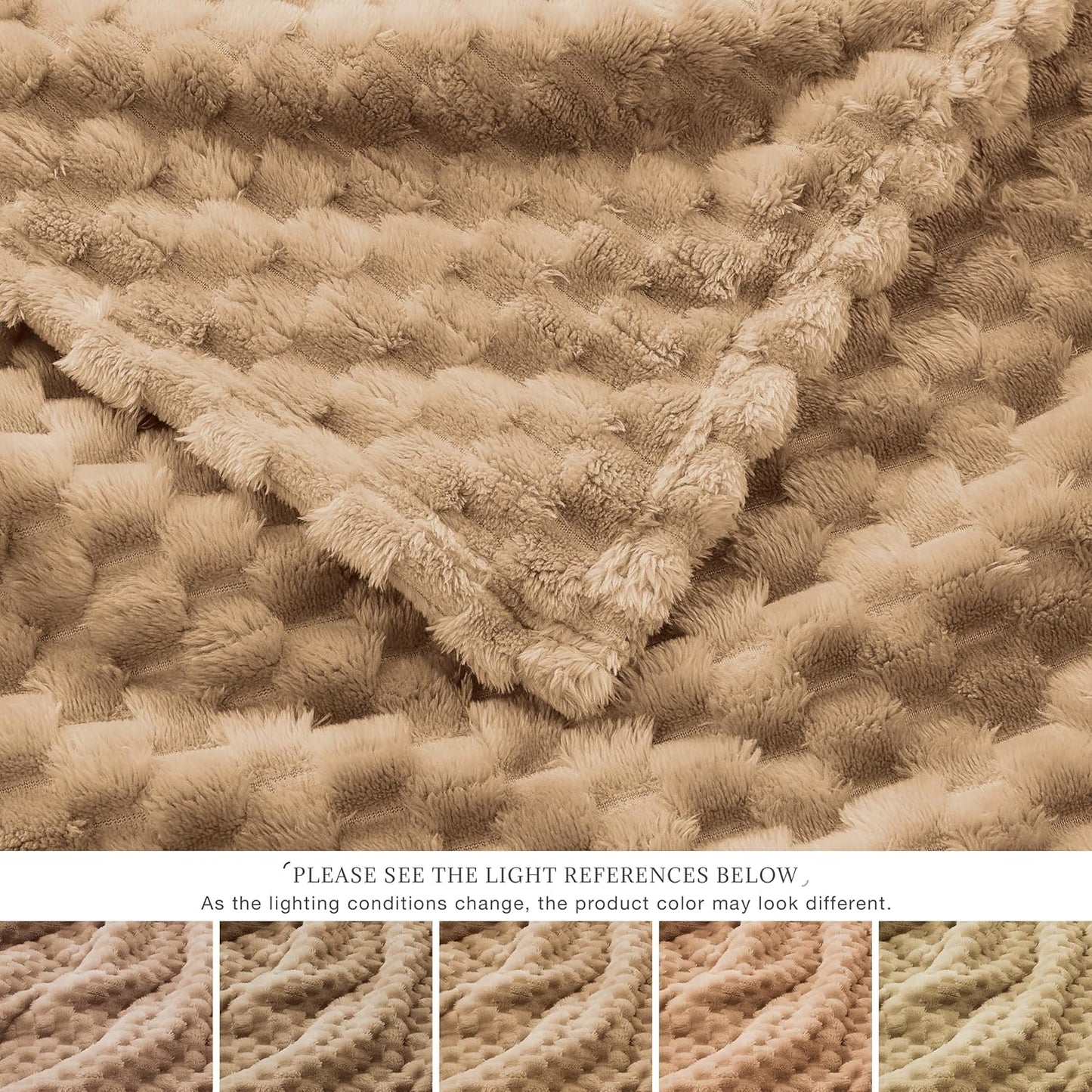 EXQ Home Fleece Throw Blanket for Couch or Bed - 3D Imitation Turtle Shell Jacquard Decorative Blankets - Cozy Soft Lightweight Fuzzy Flannel Blanket Suitable for All Seasons(50"×60",Beige)