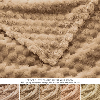 EXQ Home Fleece Throw Blanket for Couch or Bed - 3D Imitation Turtle Shell Jacquard Decorative Blankets - Cozy Soft Lightweight Fuzzy Flannel Blanket Suitable for All Seasons(50"×60",Beige)