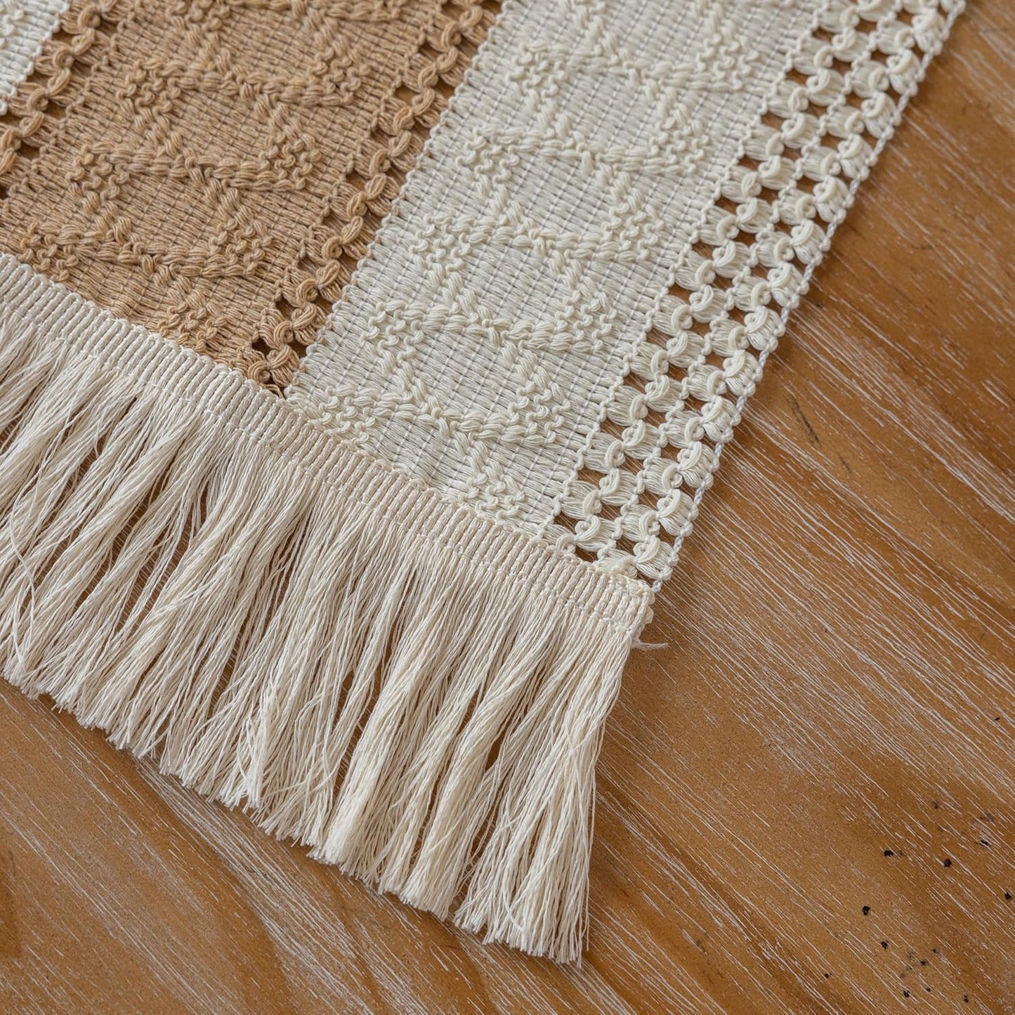 Keketoarrange Boho Sage Green Table Runner for Summer Home Decorations 12x72 Inches Farmhouse Small Macrame Woven Burlap Rustic Coffee Dresser Dining Kitchen Centerpiece Bohemian Decor
