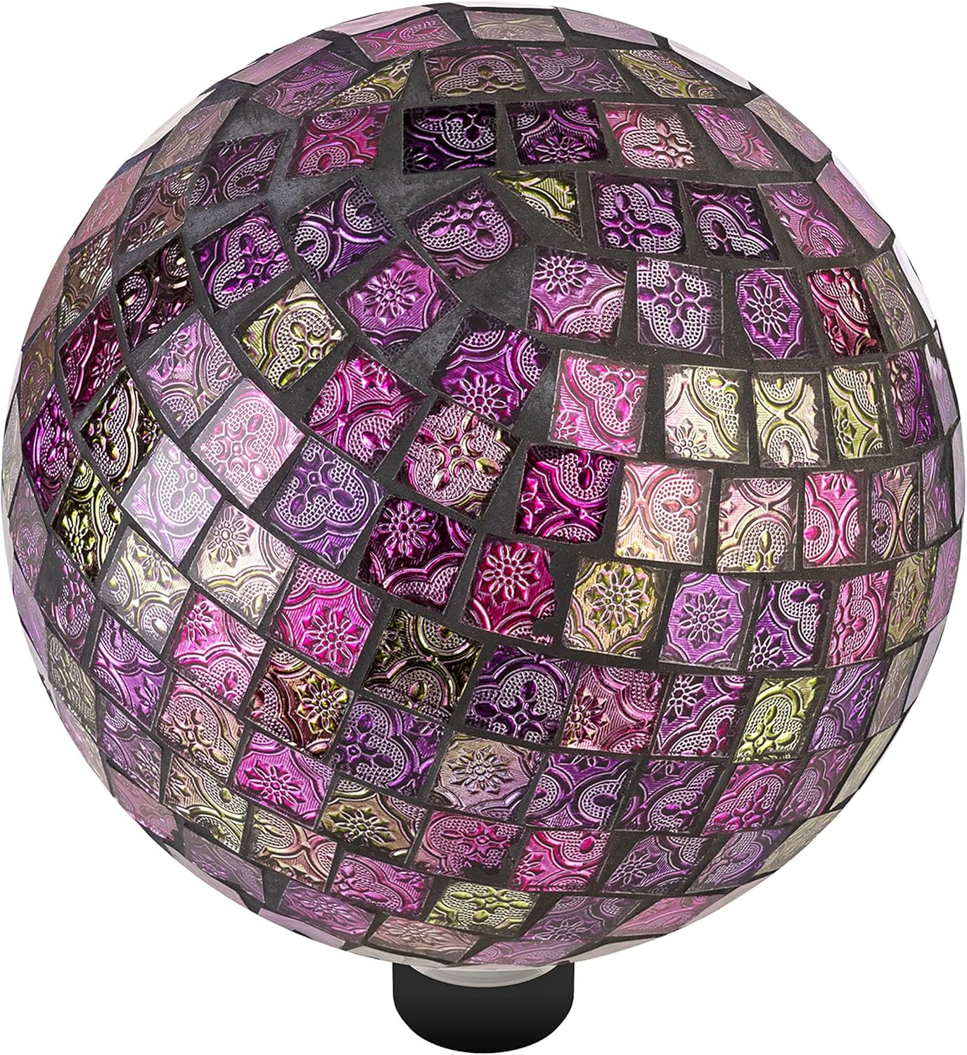 Alpine Corporation 10" Diameter Indoor/Outdoor Glass Mosaic Gazing Globe Yard Decoration, Purple Pearlized Petals Design