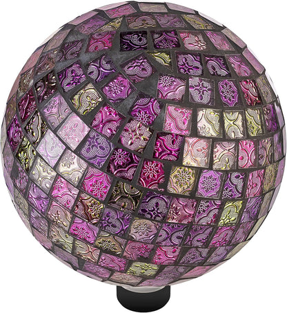 Alpine Corporation 10" Diameter Indoor/Outdoor Glass Mosaic Gazing Globe Yard Decoration, Purple Pearlized Petals Design
