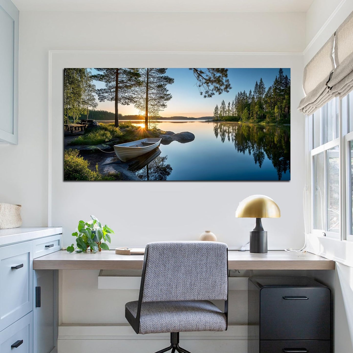 SSNEEKNDG Large Green Landscape Canvas Wall Art for Living Room Forest Lake Sunset Canvas Prints Nature Scenery Artwork for Bedroom Office Home Decor Ready to Hang 20x40 Inch