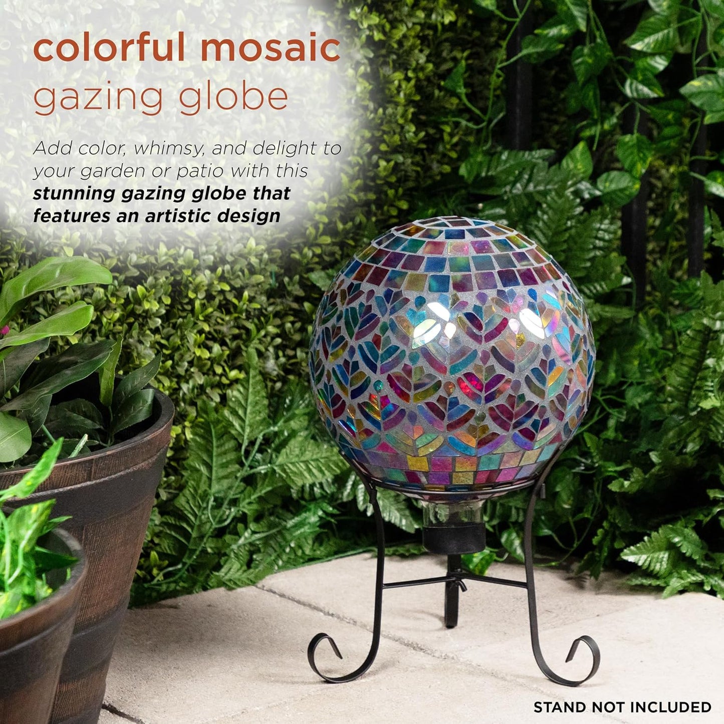 Alpine Corporation 10" Diameter Indoor/Outdoor Glass Mosaic Gazing Globe Yard Decoration, Purple Pearlized Petals Design