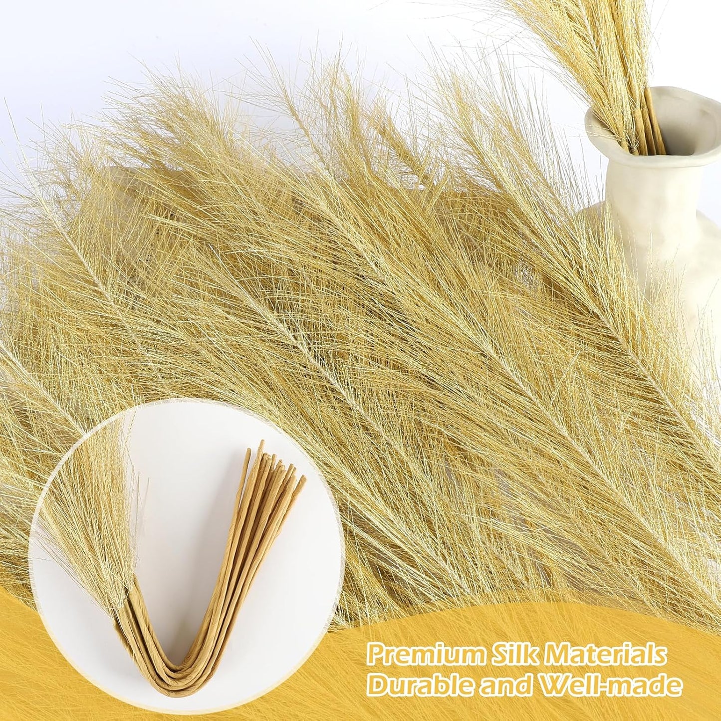 Pampas Grass Decor 30 Pcs 21.7 Inch Faux Brown Pampas Grass Bulk Artificial Dried Flowers Small Vase Filler Pompas Grass.