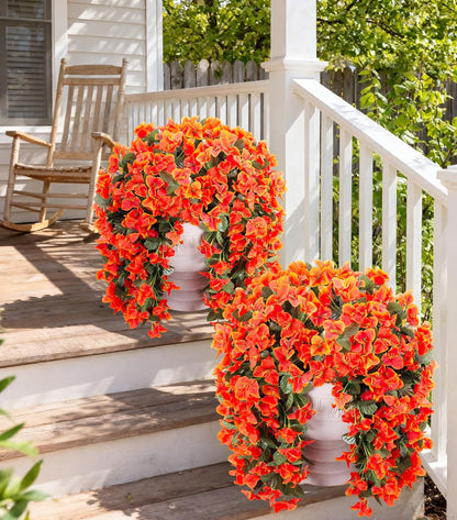Faux Bougainvillea Artificial Flowers Plants for Outdoor Outside Decoration, 2 PCS Red Fake Flowers UV Resistant Look Real Silk Long Trailing Vines for Front Door Porch Planter Urn Patio Garden Yard