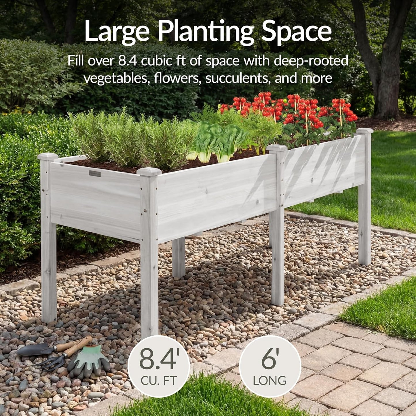 Best Choice Products 72x24x30in Raised Garden Bed, Elevated Wood Planter Box Stand for Backyard, Patio, Balcony w/Divider Panel, 6 Legs, 300lb Capacity - Natural