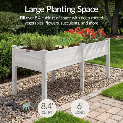 Best Choice Products 72x24x30in Raised Garden Bed, Elevated Wood Planter Box Stand for Backyard, Patio, Balcony w/Divider Panel, 6 Legs, 300lb Capacity - Natural