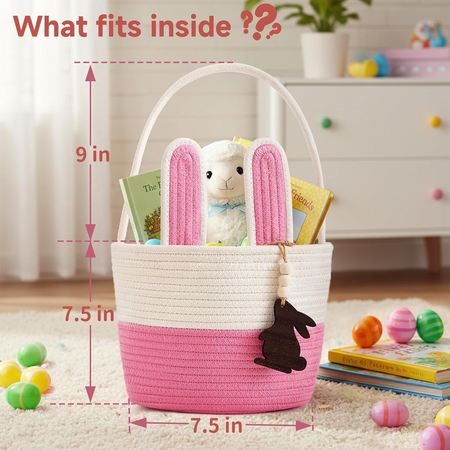 Pro Goleem Small Woven Basket with Gift Bags and Ribbons Durable Baskets for Mothers Day Gifts Empty Small Rope Basket for Storage 12"X 8" X 5" Baby Toy Baskets with Handles, White