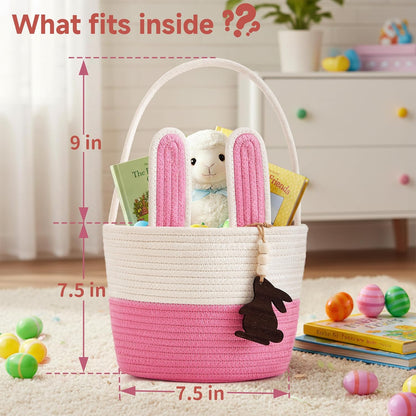Pro Goleem Small Woven Basket with Gift Bags and Ribbons Durable Baskets for Mothers Day Gifts Empty Small Rope Basket for Storage 12"X 8" X 5" Baby Toy Baskets with Handles, White
