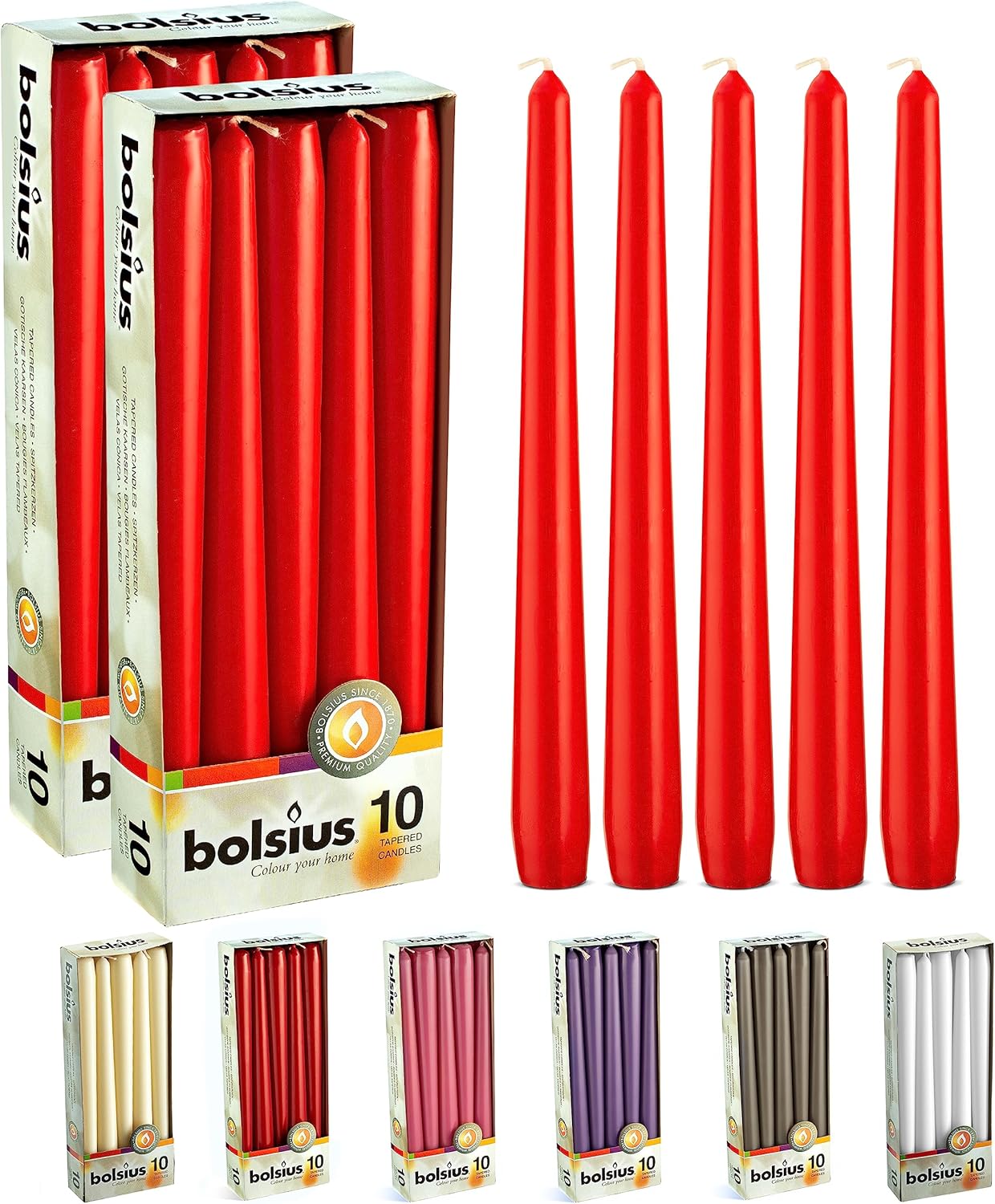BOLSIUS Ivory Taper Candles - 10 Pack Unscented 10 Inch Dinner Candle Set - 8 Hours Burn Time - Premium European Quality - Smokeless and Dripless Household, Wedding, Party, and Home Décor Candlesticks