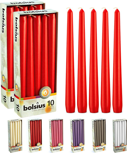 BOLSIUS Ivory Taper Candles - 10 Pack Unscented 10 Inch Dinner Candle Set - 8 Hours Burn Time - Premium European Quality - Smokeless and Dripless Household, Wedding, Party, and Home Décor Candlesticks