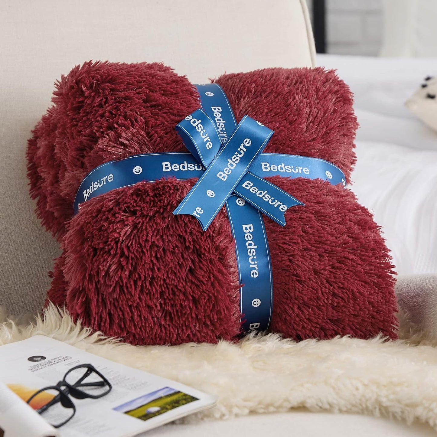 Bedsure GentleSoft Fluffy Fuzzy Faux Fur Throw Blanket for Couch, Soft Sherpa Fleece Cozy Gifts for Women, Plush Bed Blanket Room Decor for Men, Thick Warm Minky Teen Gifts Winter Bedding