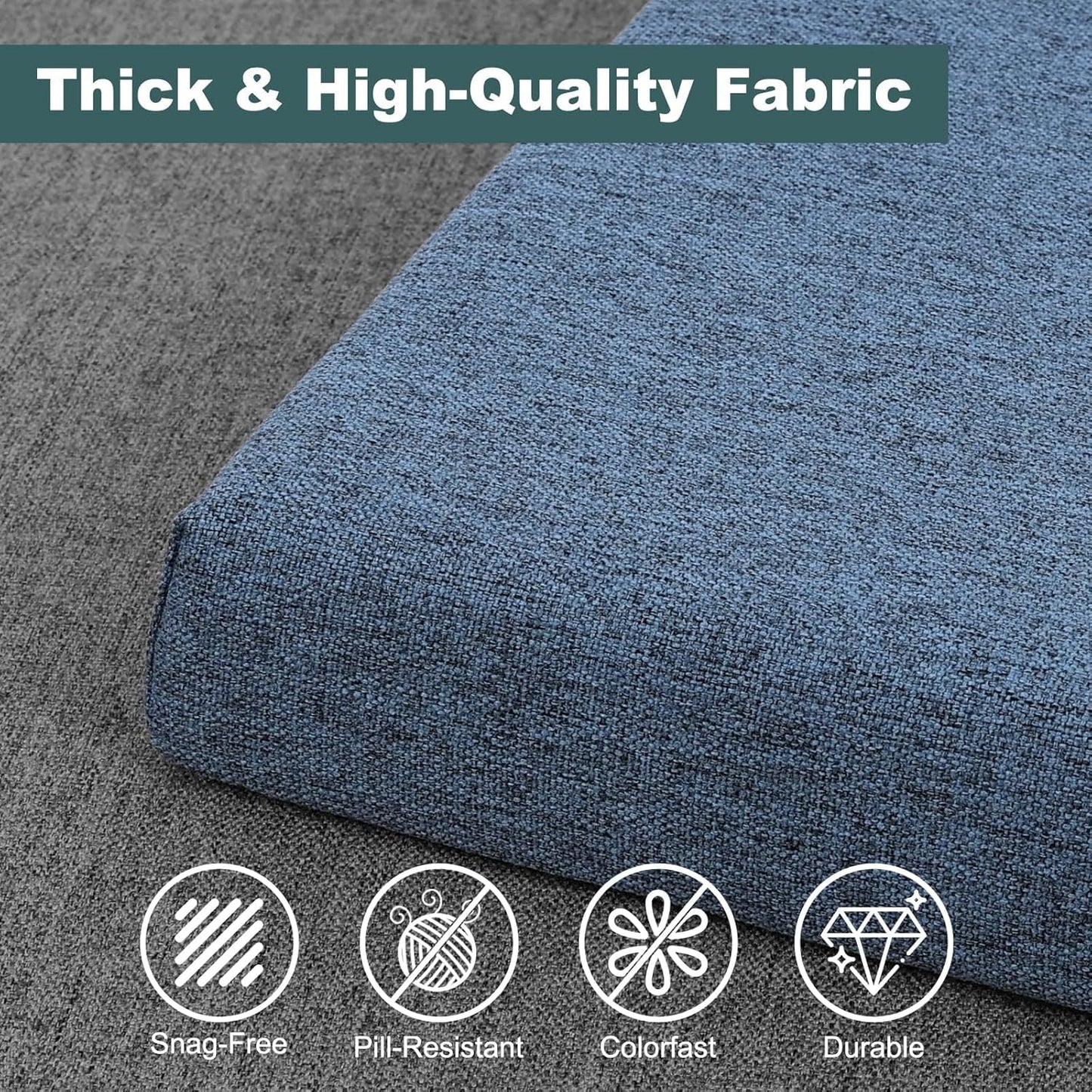 baibu 48 Inch Bench Cushion, Dual-Layer Design Memory Foam Indoor Bench Cushion, Non-Slip Standard Size Rectangle Seat Pad with Ties, 48x16x2Inch, Beige