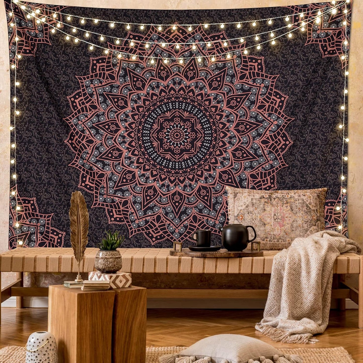 Black Mandala Tapestry Wall Hanging Psychedelic Wall Tapestry Aesthetic Indian Hippie Decor Bohemian Art Boho Home Decoration for Bedroom,Living Room,Dorm