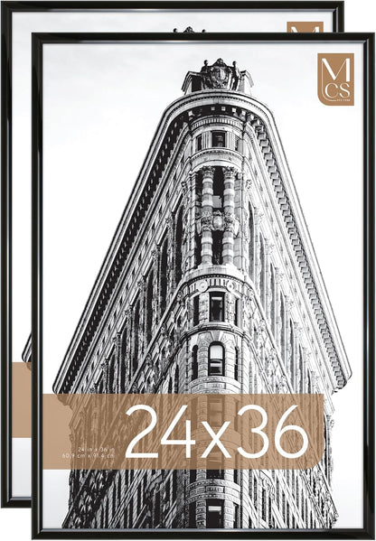 MCS Trendsetter 24x36 Poster Frame Black High-Gloss, Vertical & Horizontal Wall Hanging Large Picture Frame for Photos, Posters & Art Prints (1-Pack)