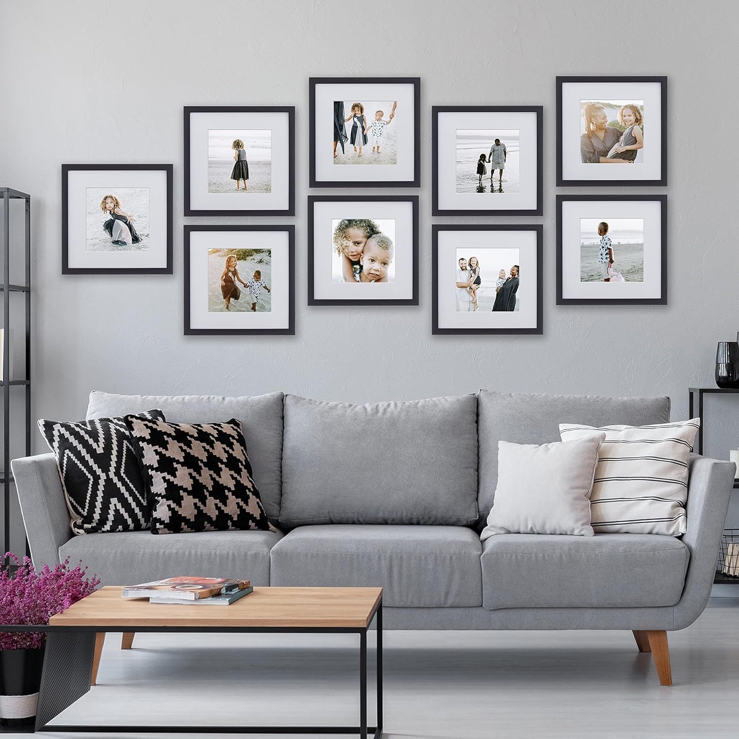 Sheffield Home 9 Piece Gallery Wall Frame Set, 11x14 in. matted to 8x10 in. (Matte Black)