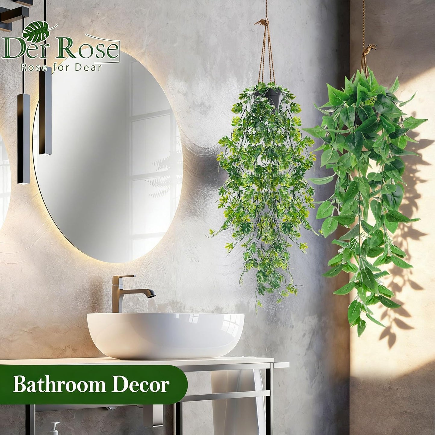 Der Rose 4Pcs Fake Plants Hanging Artificial Ivy Vine Faux Eucalyptus Hanging Plants, Boston Fern, String of Pearls for Living Room Aesthetic Bedroom Boho Kitche Wall Shelf Indoor Outdoor Decor
