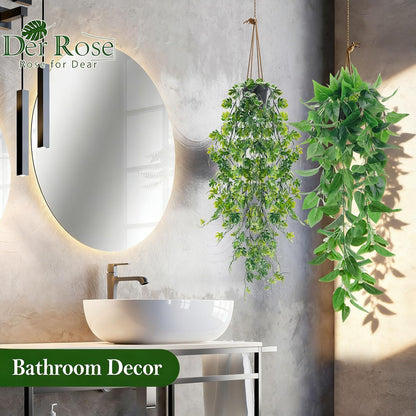 Der Rose 4Pcs Fake Plants Hanging Artificial Ivy Vine Faux Eucalyptus Hanging Plants, Boston Fern, String of Pearls for Living Room Aesthetic Bedroom Boho Kitche Wall Shelf Indoor Outdoor Decor
