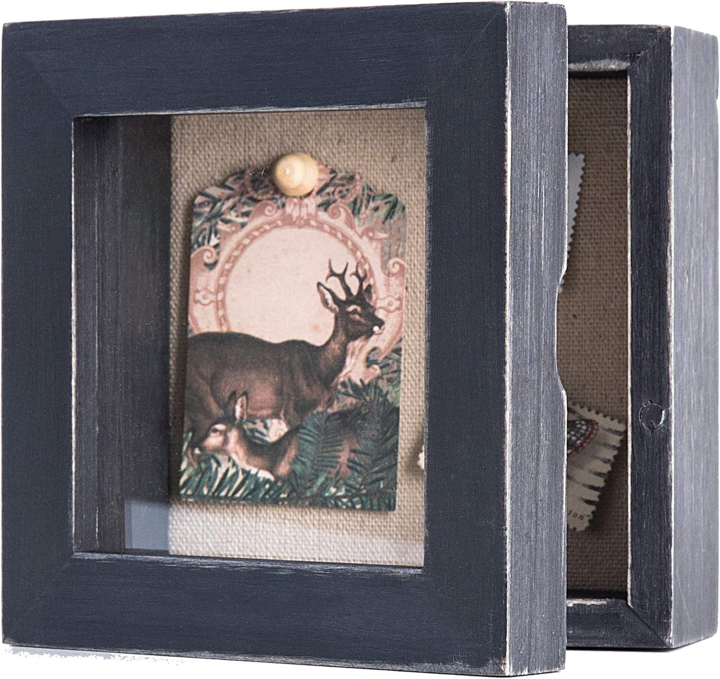 Freezing point Shadow Box Frame 8x8 Shadow Boxes Display Case with Linen Back Memorabilia Awards Medals Bouquet Photos Picture Badge Wedding Memory Box for Keepsakes Carbonized Small Pin Board
