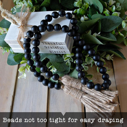 Farmhouse Wood Bead Garland Home Decor, Natural Wooden Garland for Tiered Tray, Decorative Tassel for Tier Tray, Rustic Beads Centerpiece Boho Table Decor, Beaded Accent White Washed