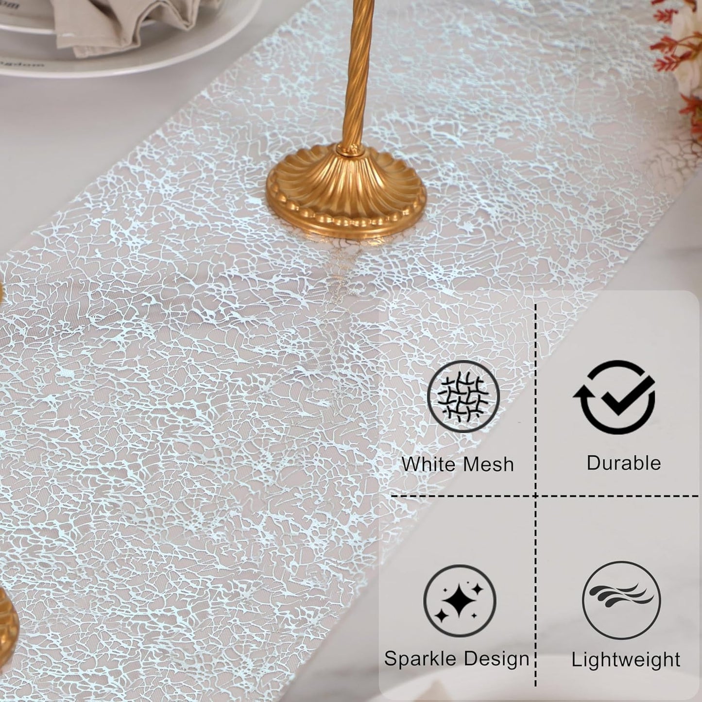 Snowkingdom 2 Pieces Gold Table Runner, Sequin Glitter Foil Metallic Thin Mesh Runner Roll 11"x108", Gold Table Decorations for Event Party, Wedding, Birthday Party, Christmas