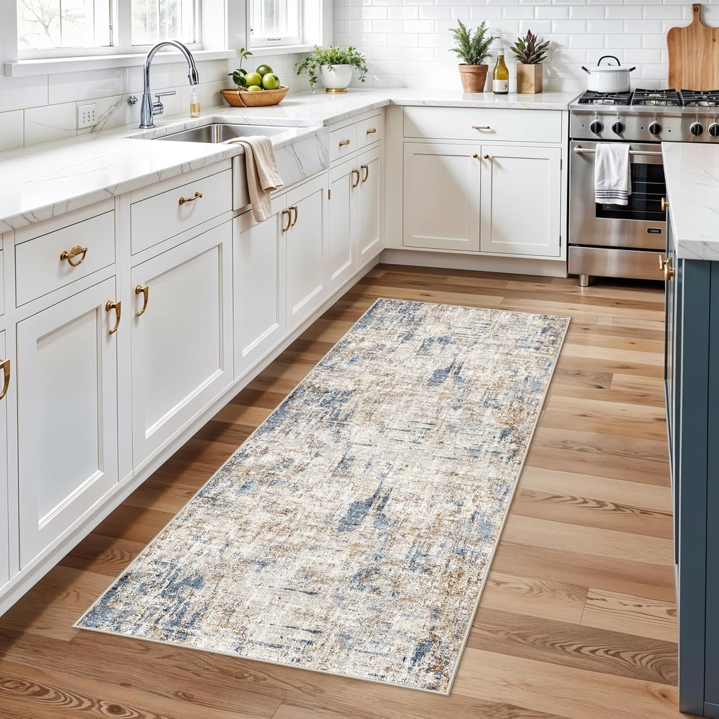 2x3 Washable Non-Slip Area Rug - Soft Low Pile Throw Rug for Kitchen Entryway Bedroom - Modern Indoor Door Mat with Rubber Backing (Beige Grey) - Colors A