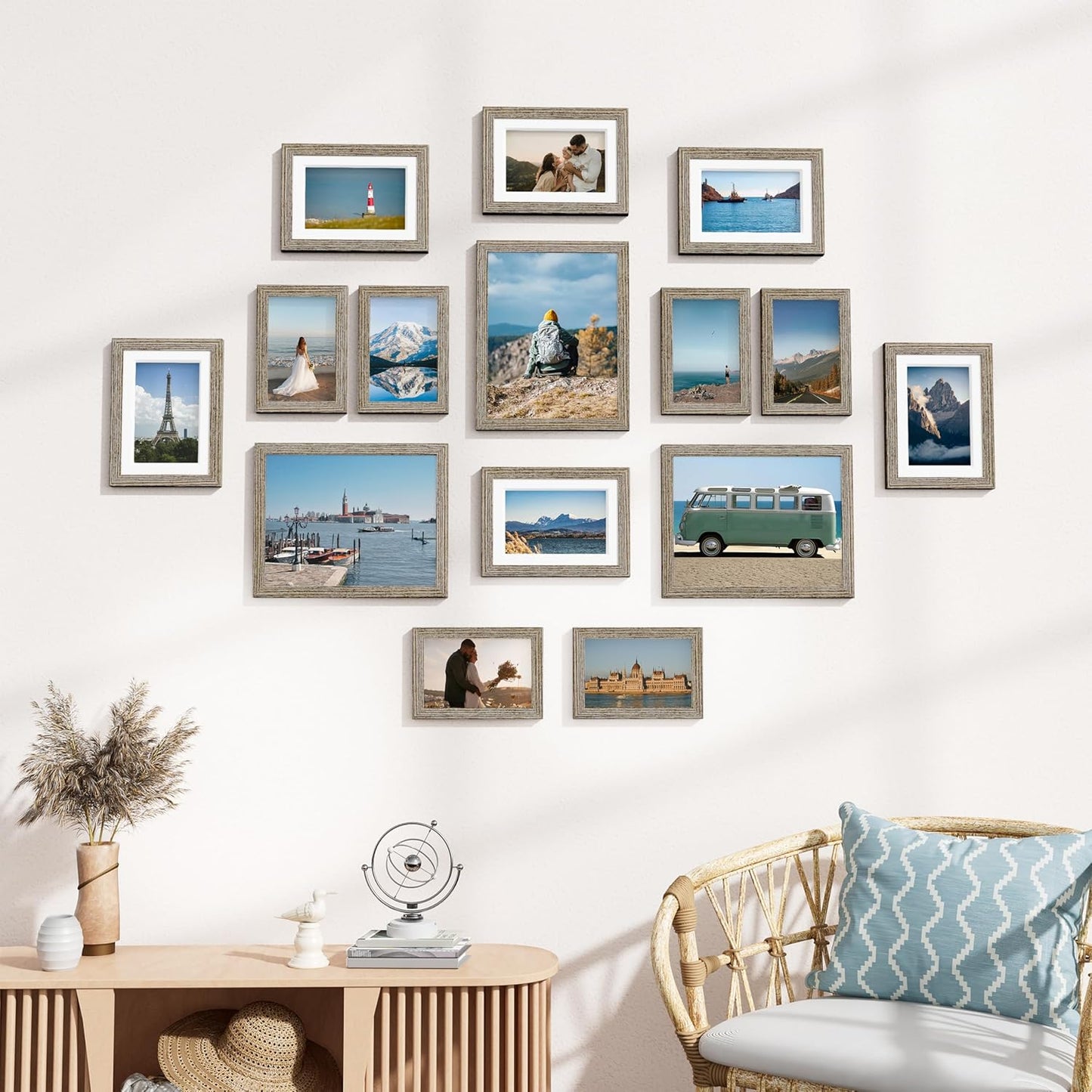 Vittanly 15 Pack Picture Frames Collage Wall Decor for Mounting or Tabletop Display, Gallery Frame Set for Family, Multi Sizes Including 3pcs 8x10, 6pcs 5x7, 6pcs 4x6, Black
