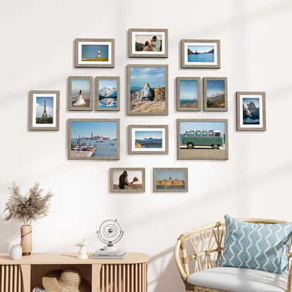 Vittanly 15 Pack Picture Frames Collage Wall Decor for Mounting or Tabletop Display, Gallery Frame Set for Family, Multi Sizes Including 3pcs 8x10, 6pcs 5x7, 6pcs 4x6, Black