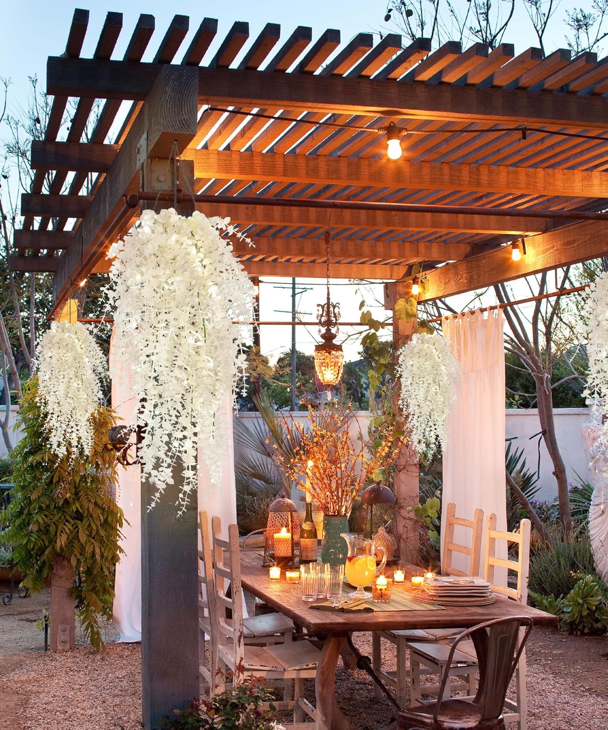 RECUTMS Artificial Hanging Plants Fake Hanging Plant Faux Eucalyptus Leaf Greenery Vine Outdoor UV Resistant Plastic Plants Home Garden Wedding Party Indoor Outdoor Decorations(White)