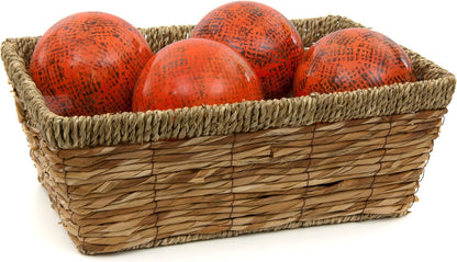 Red Lantern 4" Porcelain Ball Set - Set of 4 Decorative Balls, Red and Beige Vines