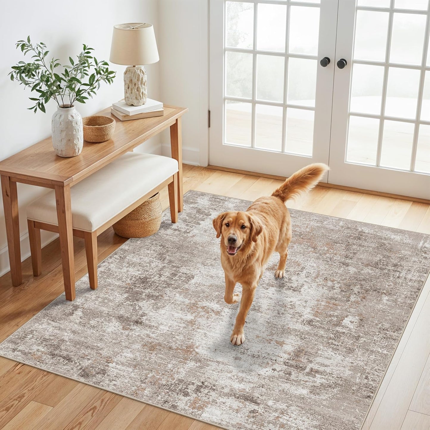 2x3 Washable Non-Slip Area Rug - Soft Low Pile Throw Rug for Kitchen Entryway Bedroom - Modern Indoor Door Mat with Rubber Backing (Beige Grey) - Colors A