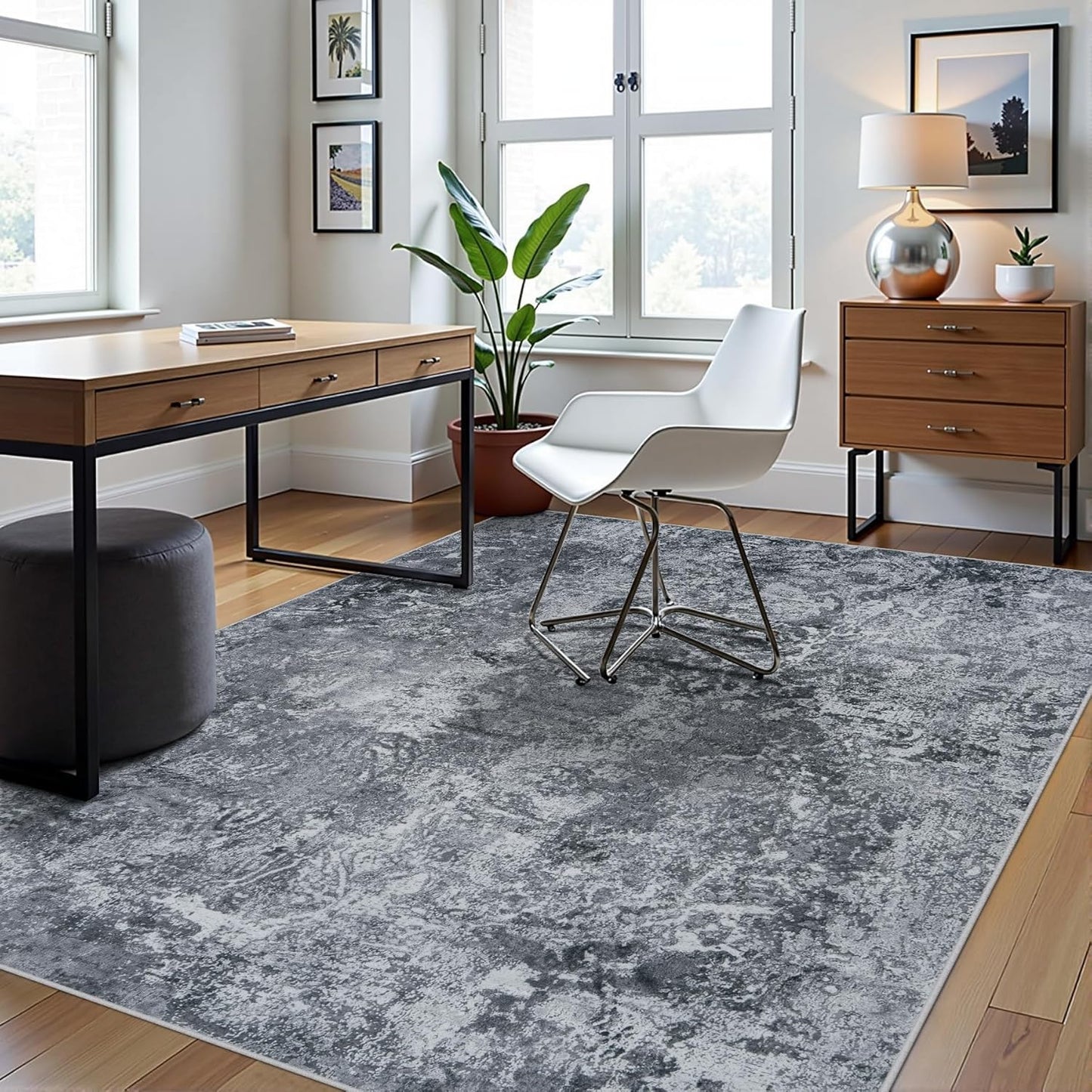 8x10 Area Rugs for Living Room Rug Washable: Abstract Large Rug for Dining Room Bedroom Carpet Non Slip 8 by 10 Indoor Modern Nursery Home Office Blue Grey