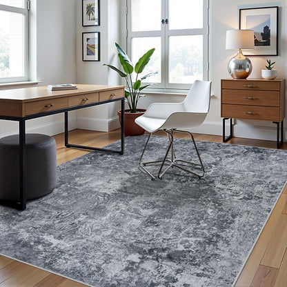 8x10 Area Rugs for Living Room Rug Washable: Abstract Large Rug for Dining Room Bedroom Carpet Non Slip 8 by 10 Indoor Modern Nursery Home Office Blue Grey