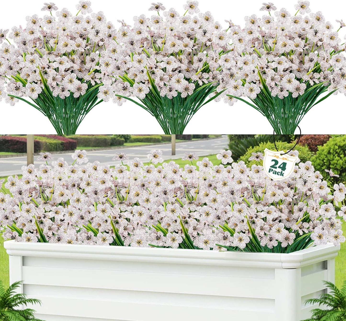 Lnoicy Artificial Greenery Plants Outdoor UV Resistant Fake Plants Boxwood Shrubs Grass,20 Bundles for Farmhouse Home Garden Office Patio Backyard Wedding and Indoor Outdoor Decoration