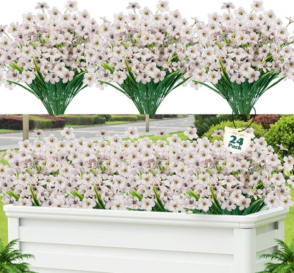 Lnoicy Artificial Greenery Plants Outdoor UV Resistant Fake Plants Boxwood Shrubs Grass,20 Bundles for Farmhouse Home Garden Office Patio Backyard Wedding and Indoor Outdoor Decoration