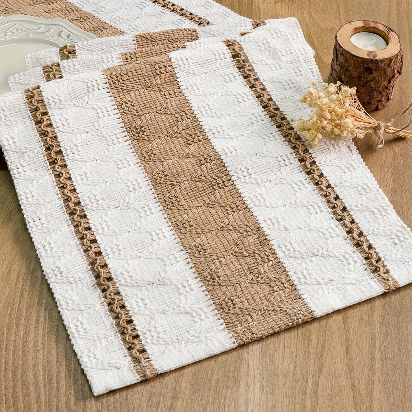 FEXIA Boho Table Runner for Thanksgiving Fall Christmas Home Decor with Tassels 72 Inches Long Pottery barn Furniture Farmhouse Rustic Macrame Burlap Table Decoration for Living Room (12x72 Inches)