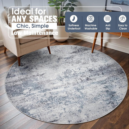 8x10 Area Rugs for Living Room Rug Washable: Abstract Large Rug for Dining Room Bedroom Carpet Non Slip 8 by 10 Indoor Modern Nursery Home Office Blue Grey