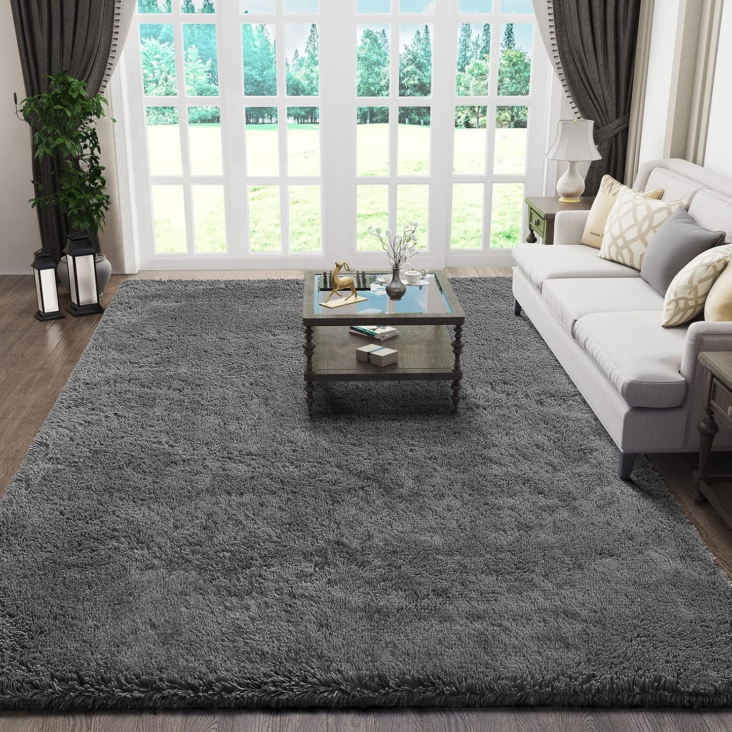 Ophanie Round Rugs 5Ft Ivory Circle Area Rug, Nursery Room Decor, Christmas Aesthetic Bedroom Home Circular Carpet 5 Foot, Fluffy Fuzzy Shag Plush Cream Living Room Rugs for Kids Boys Girls Teen Baby