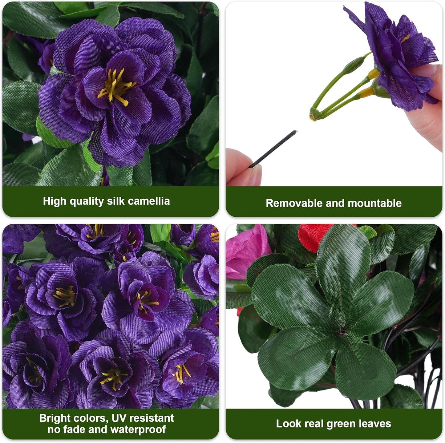 Ivydale Artificial Fake Flowers Plants for Outdoor Outside Spring Decor, Faux Silk Yellow Camellia UV Resistant Look Real for Planter Pot Porch Patio Balcony Garden Yard, 3 Large Bundles