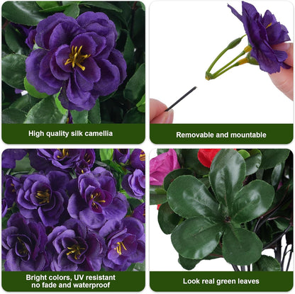 Ivydale Artificial Fake Flowers Plants for Outdoor Outside Spring Decor, Faux Silk Yellow Camellia UV Resistant Look Real for Planter Pot Porch Patio Balcony Garden Yard, 3 Large Bundles
