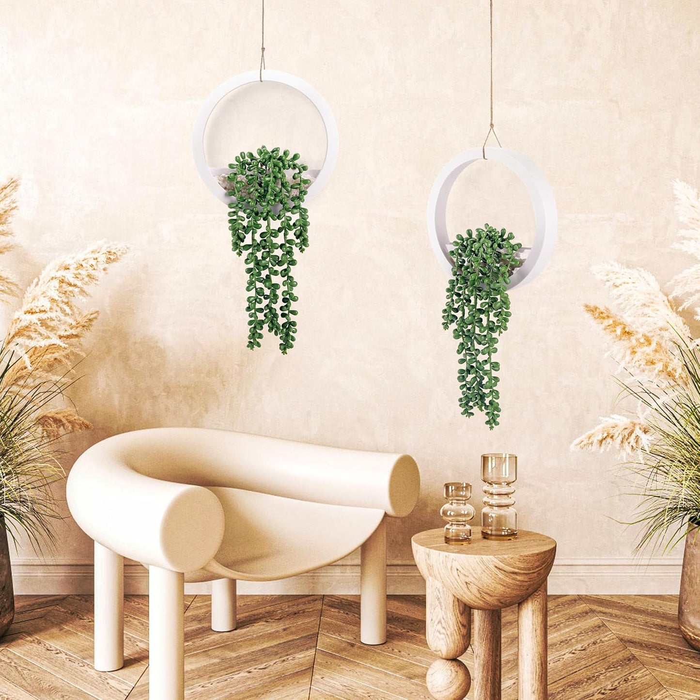 Der Rose 2 Pack Fake Plants Hanging Artificial Succulents Plants in Black Pots for Living Room Bathroom Accessories Boho Farmhouse Wall Decor