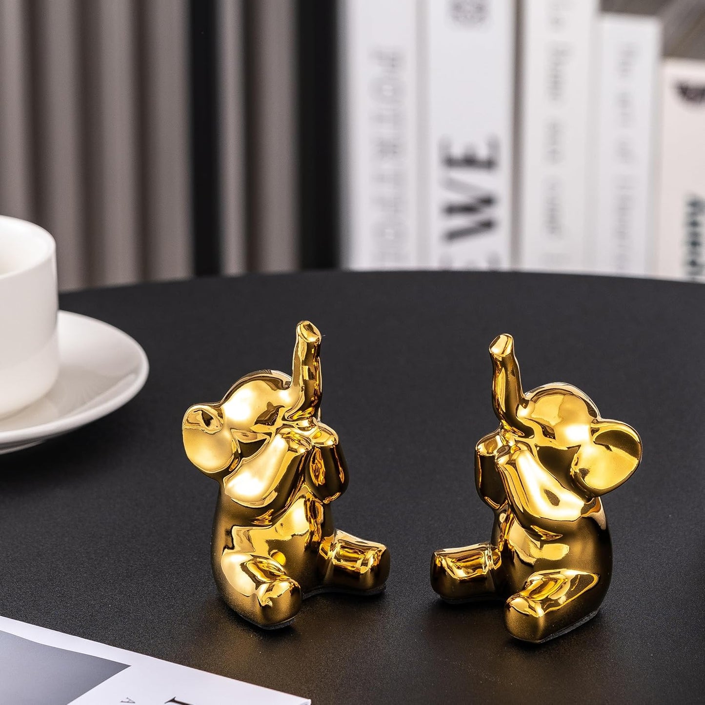 SURE YUESI for Mom from Daughter or Son, Pair of Small Gold Elephant Figurines, Modern Boho Decorative Statues, Lucky Elephant Home Decor for Living Room, Bedroom, Office Desk & Shelf