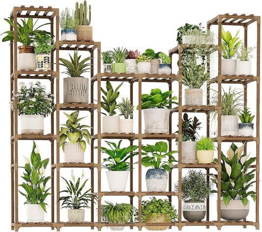 GENTINGBRO Plant Stand Indoor Outdoor 62.2“ Tall Plant Shelf Large Tiered Flower Stands for Multiple Display Wood Hanging Planter Holder for Living Room Garden Balcony Patio Decor