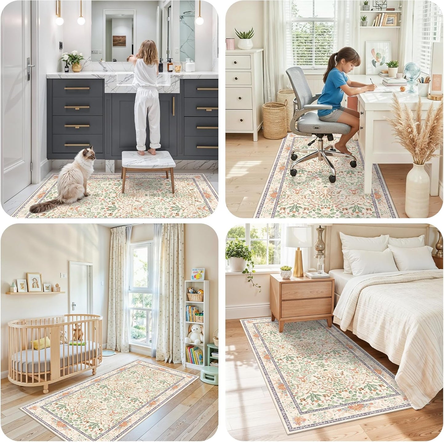 2x3 Washable Non-Slip Area Rug - Soft Low Pile Throw Rug for Kitchen Entryway Bedroom - Modern Indoor Door Mat with Rubber Backing (Beige Grey) - Colors B